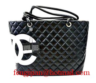 Replica Chanel Lambskin Large Tote Bag Black -White CC 9005 On Sale